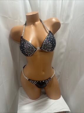 NPC Embellished Black competition bikini suit 
32B cup small bottom